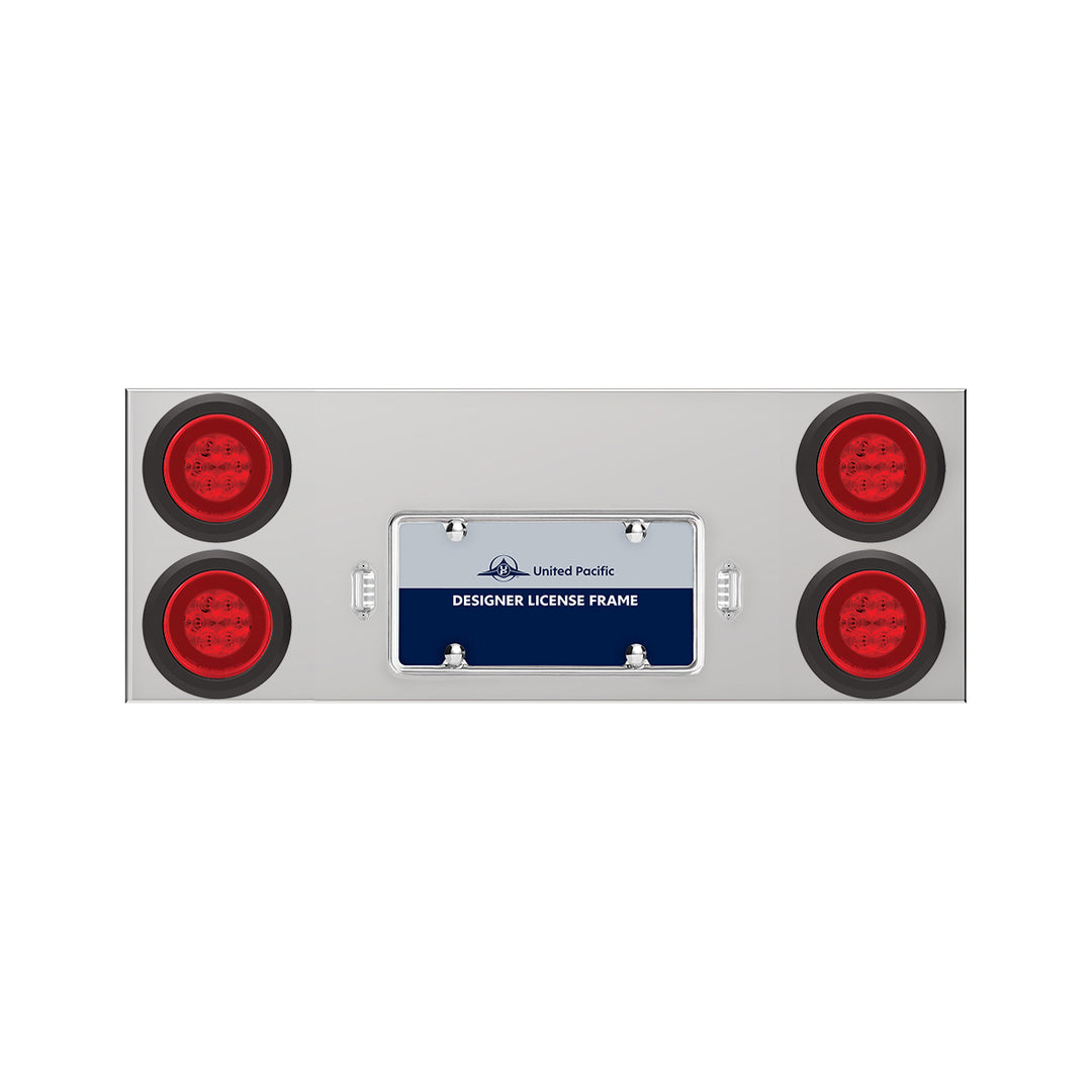 33-3/4" Stainless Rear Center Panel With Four 21 LED 4" GloLight &amp; Grommets - Red LED/Red Lens