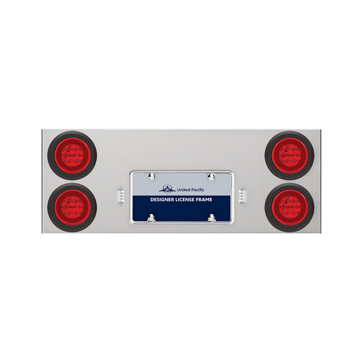 33-3/4" Stainless Rear Center Panel With Four 21 LED 4" GloLight &amp; Grommets - Red LED/Red Lens
