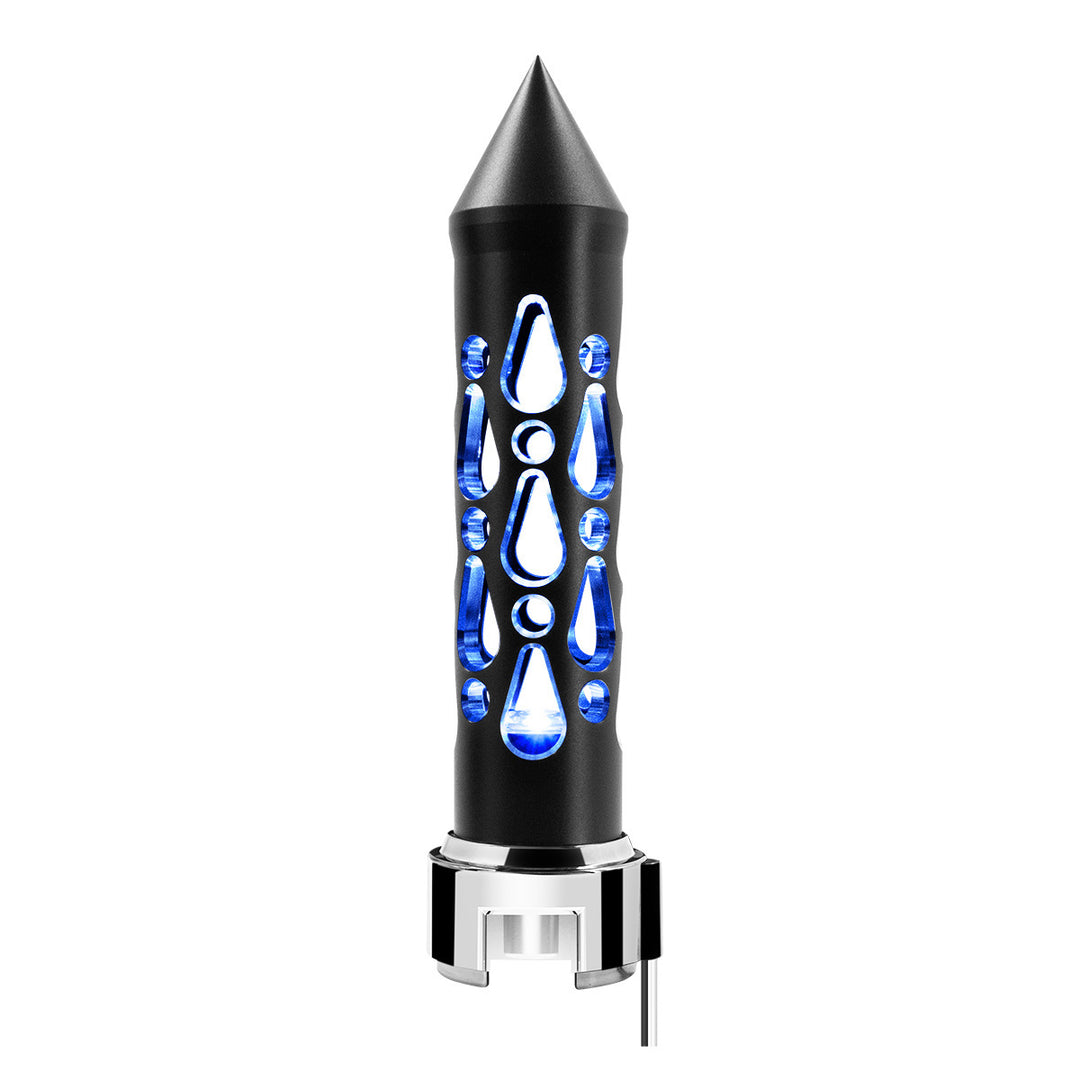 Thread-On Brooklyn Style Spike Gearshift Knob With LED 13/15/18 Speed Adapter - Matte Black/Blue LED