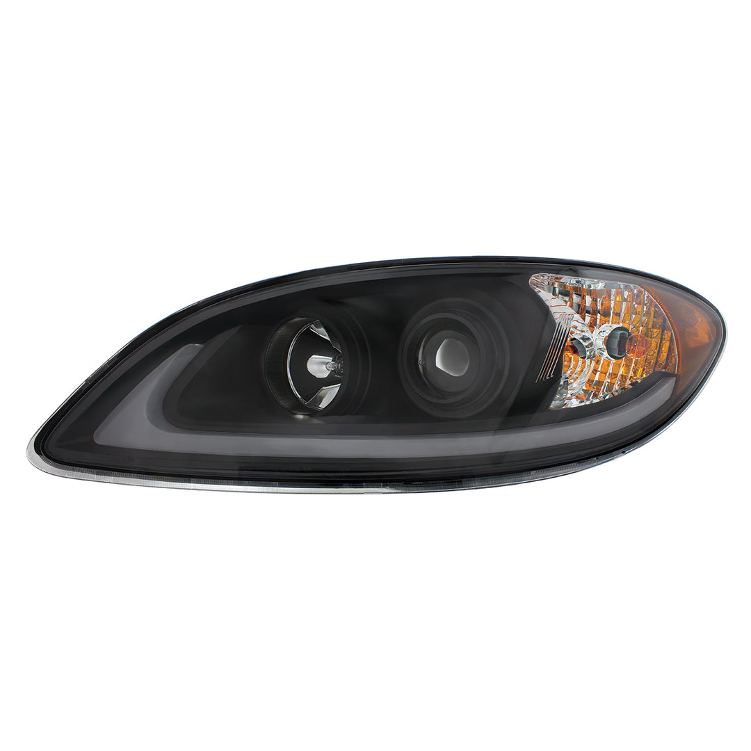 Black Projection Headlight With LED Light Bar For 2006-2017 International Prostar - Driver