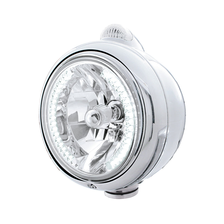 Chrome Guide 682-C Headlight H4 With White LED &amp; Dual Mode LED Signal - Clear Lens