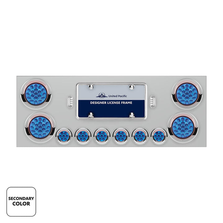 Stainless Steel Rear Center Panel With 4 x 19 LED 4" &amp; 6 x 7 LED 2" Double Fury Lights &amp; Visors - Red &amp; Blue LED