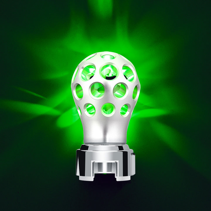 Thread-On Annodized Phoenix Style Ball Gearshift Knob With LED 13/15/18 Speed Adapter - Green LED
