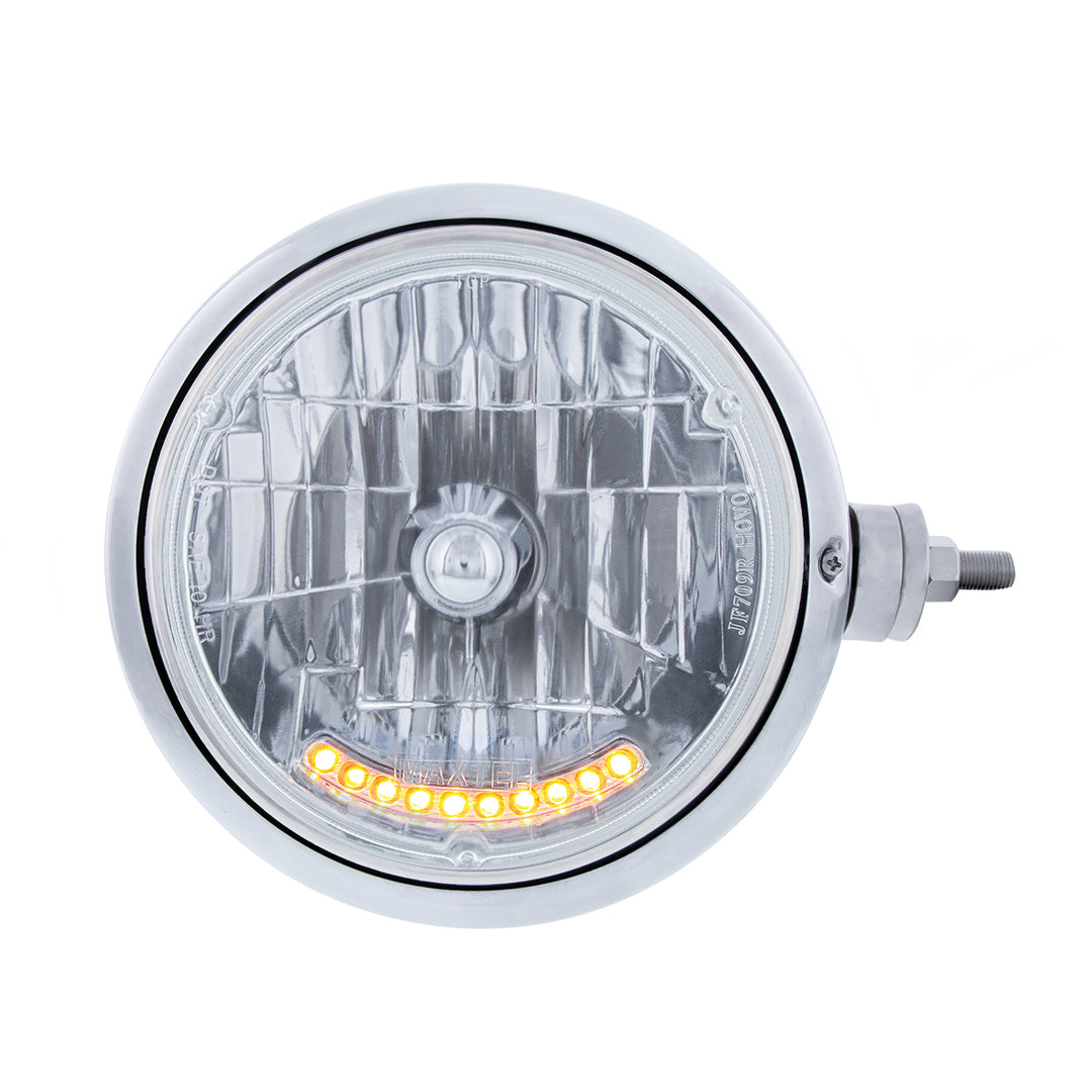 Stainless Steel Guide 682-C Style Headlight Assembly W/Crystal Lens &amp; 10 LEDs Position Light - R/H (Horizontal Mount)
