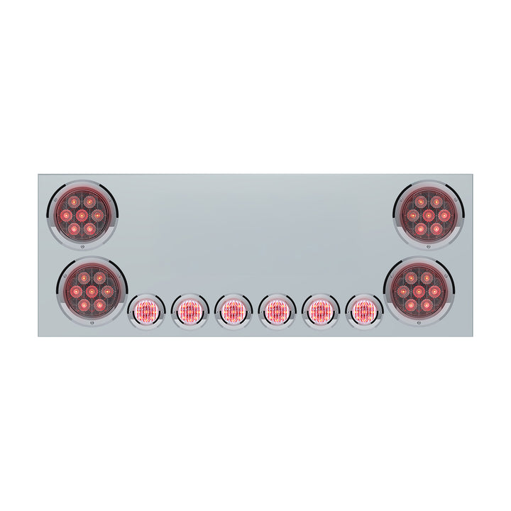 Stainless Steel Rear Center Panel With 4X Red LED 4" Light &amp; 6X Red LED 2" Light &amp; Bezel (No LP Holes) - Clear Lens - CS