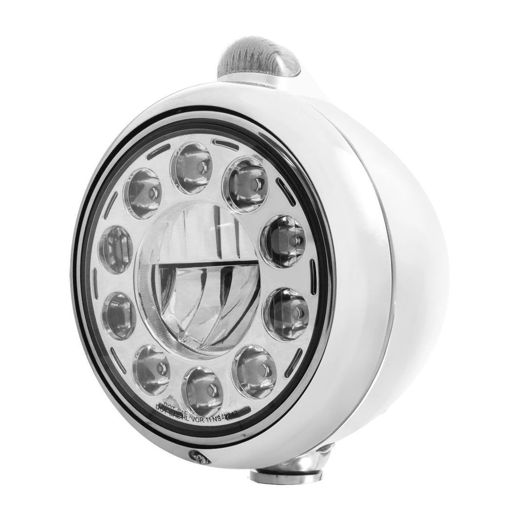 Stainless Steel Guide 682-C Headlight 11 LED Bulb &amp; Dual Mode LED Signal - Clear Lens