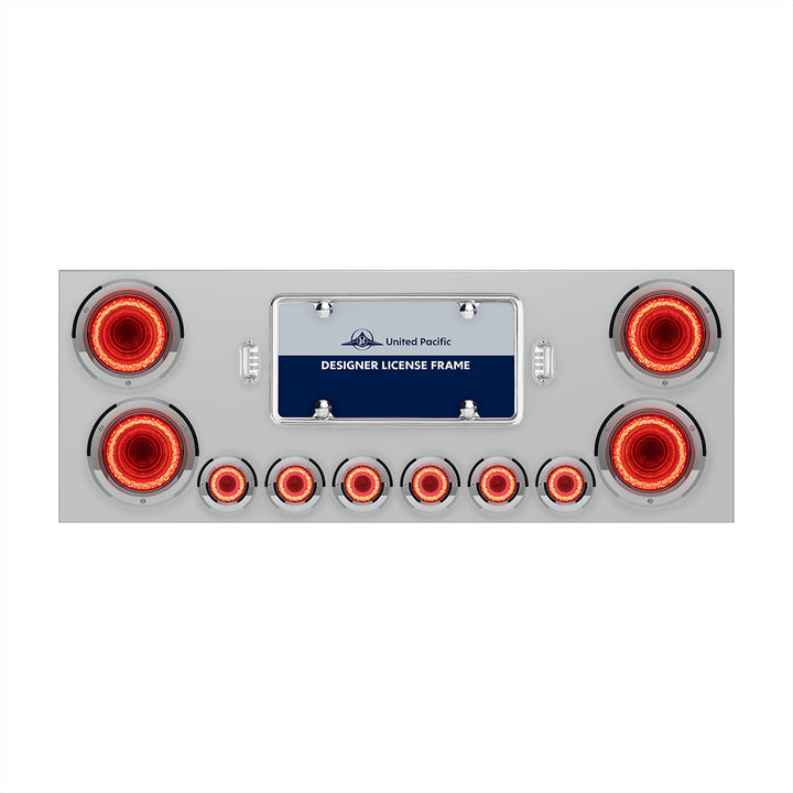 Stainless Steel Rear Center Panel With Four 23 LED 4" Lights &amp; Six 9 LED 2" Mirage Lights &amp; Bezels - Red LED/Clear Lens