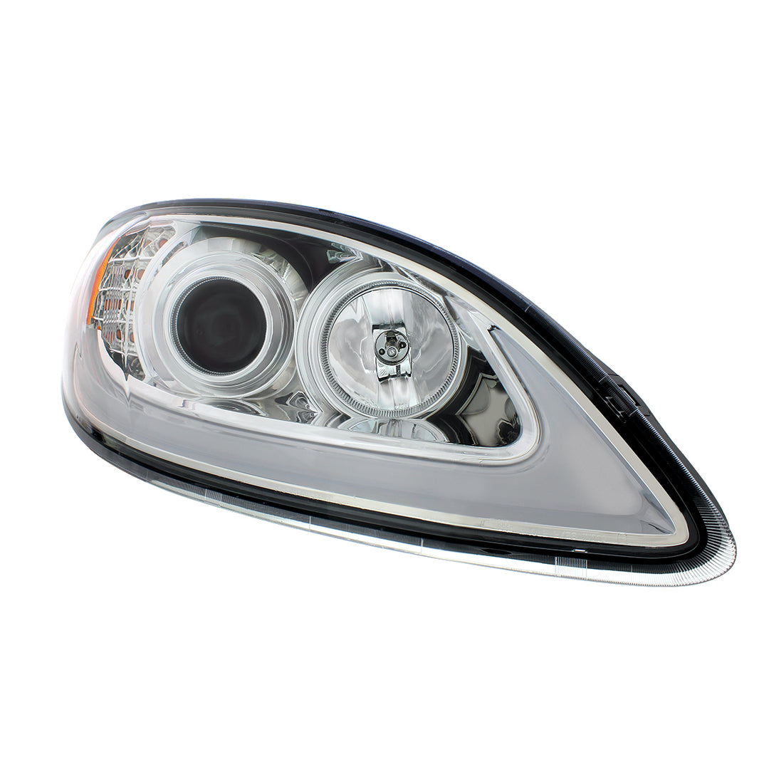 Chrome Projection Headlight With LED Turn Signal &amp; Light Bar For 2006-2017 International Prostar - Passenger
