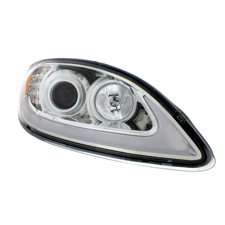 Chrome Projection Headlight With LED Turn Signal &amp; Light Bar For 2006-2017 International Prostar - Passenger
