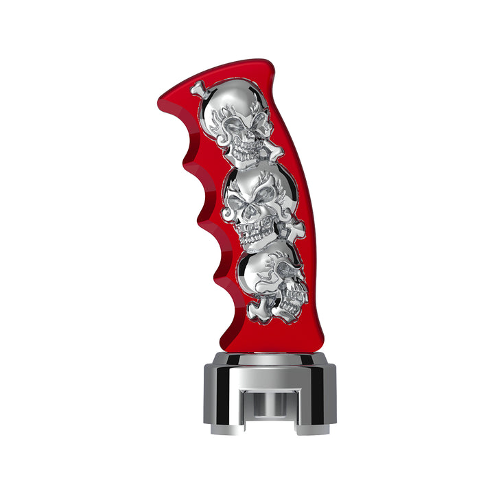 Thread-On Skulls Pistol Grip Gearshift Knob With 13/15/18 Speed Adapter - Candy Red/Chrome