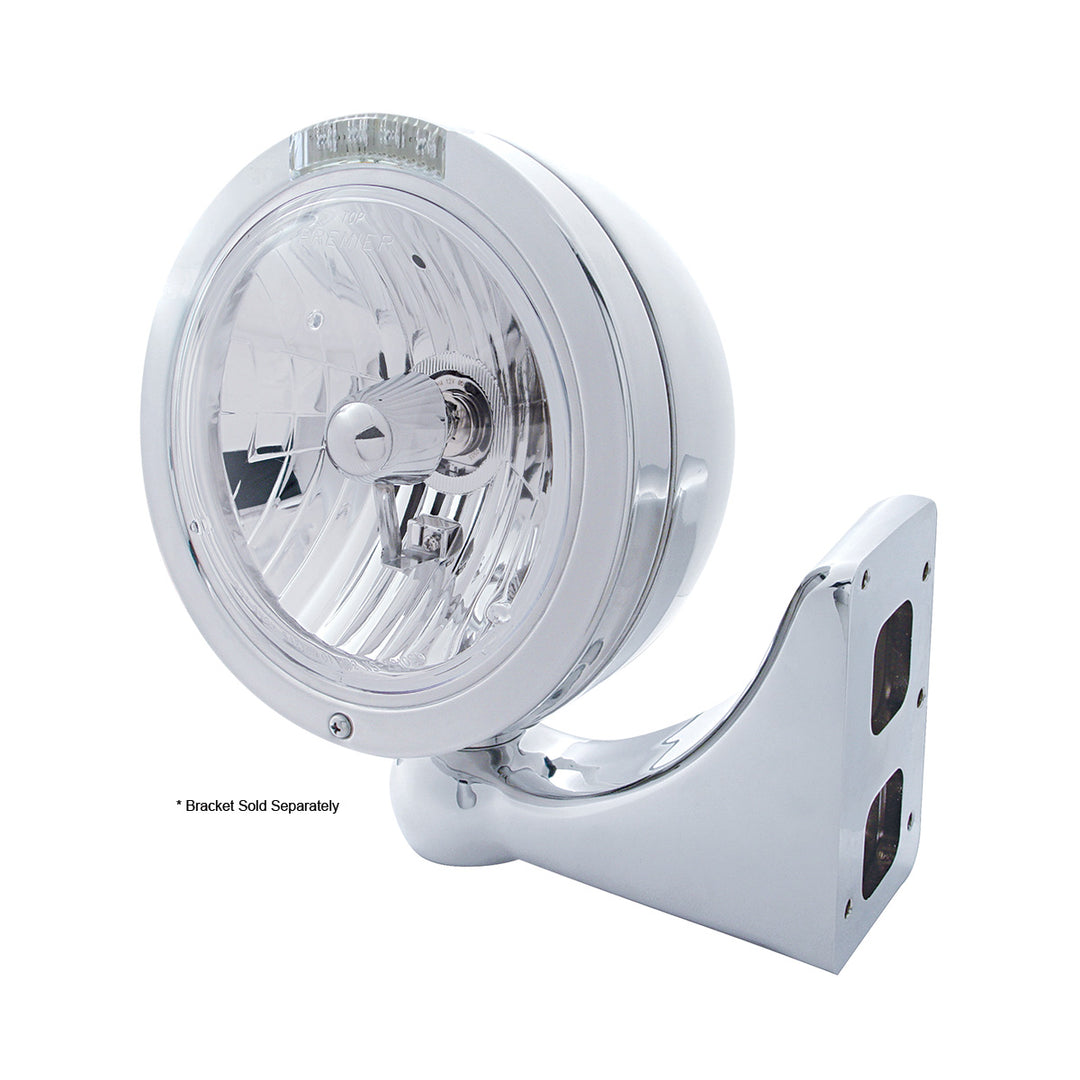 Stainless Steel Bullet Classic Headlight Crystal H4 Bulb &amp; LED Turn Signal - Clear Lens
