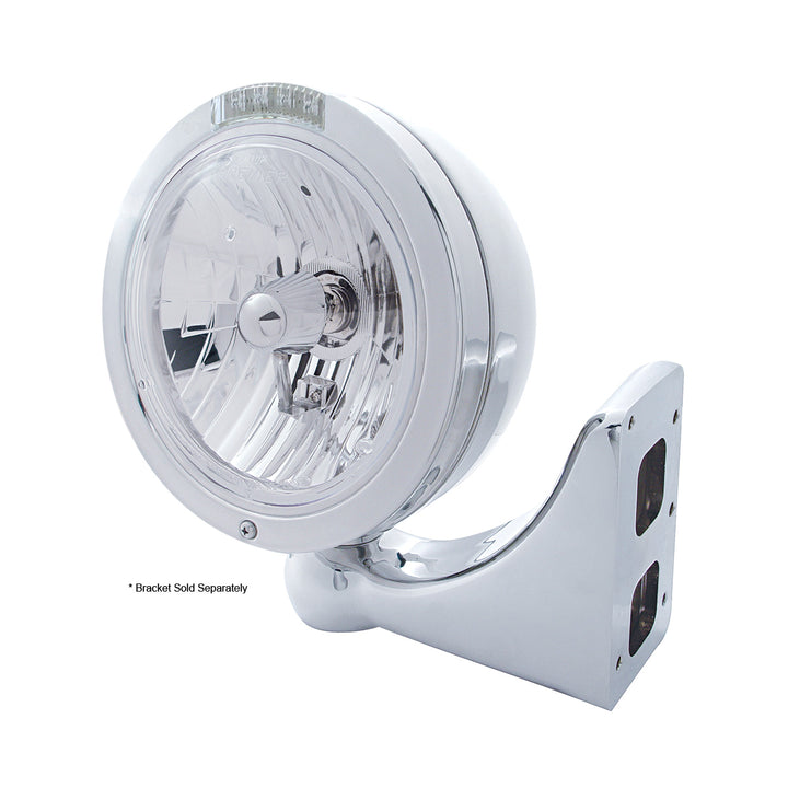Stainless Steel Bullet Classic Headlight Crystal H4 Bulb &amp; LED Turn Signal - Clear Lens