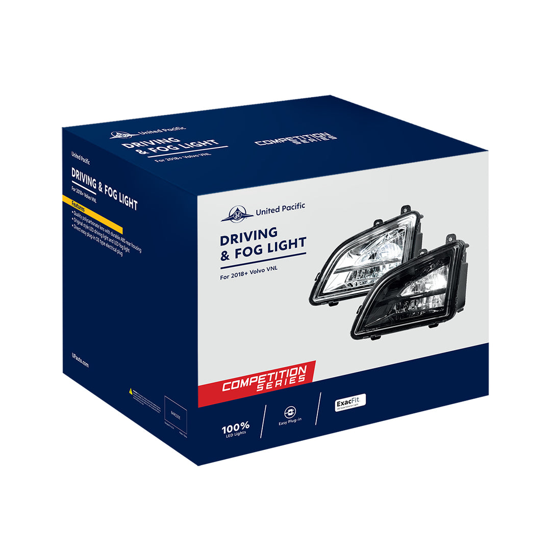 Chrome LED Driving &amp; Fog Light For 2018-2024 Volvo VNL - Driver - Competition Series