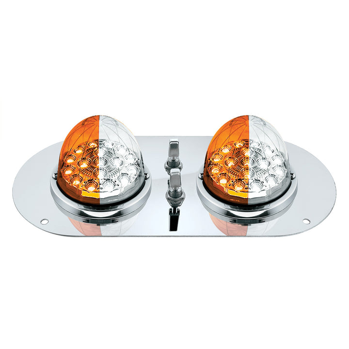 304 Stainless Steel Above Door Dome Light Kit With 2 x 17 LED Double Fury Watermelon For KW &amp; PB Trucks - Amber &amp; White LED