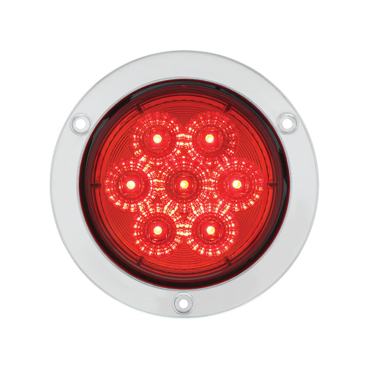 7 LED 4" Round Stainless Steel Flange Light (Stop, Turn &amp; Tail) - Red LED/Red Lens