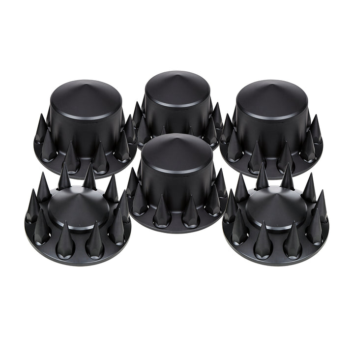Pointed Axle Cover Combo Kit With 33mm Spike Thread-On Nut Covers &amp; Nut Cover Tool - Matte Black