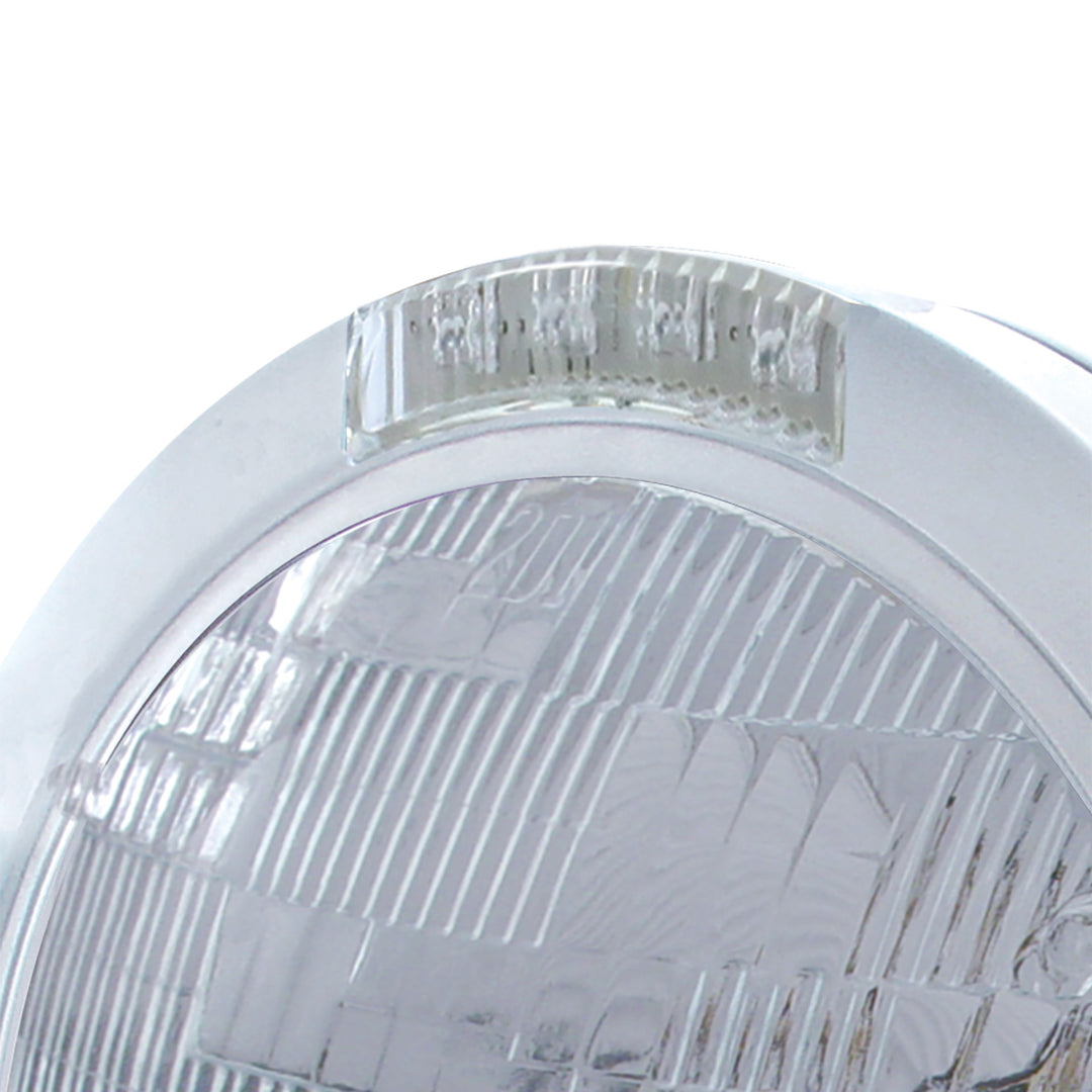 Stainless Steel Bullet Classic Headlight H6024 Bulb &amp; LED Turn Signal - Clear Lens