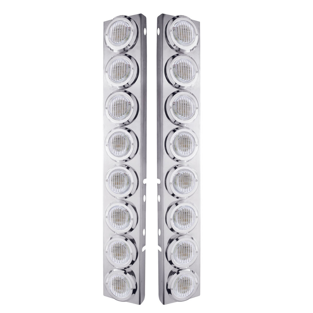 Stainless Steel Front Air Cleaner Bracket With 16 x 9 LED 2" Lights &amp; Bezels For Peterbilt - Amber LED/Clear Lens
