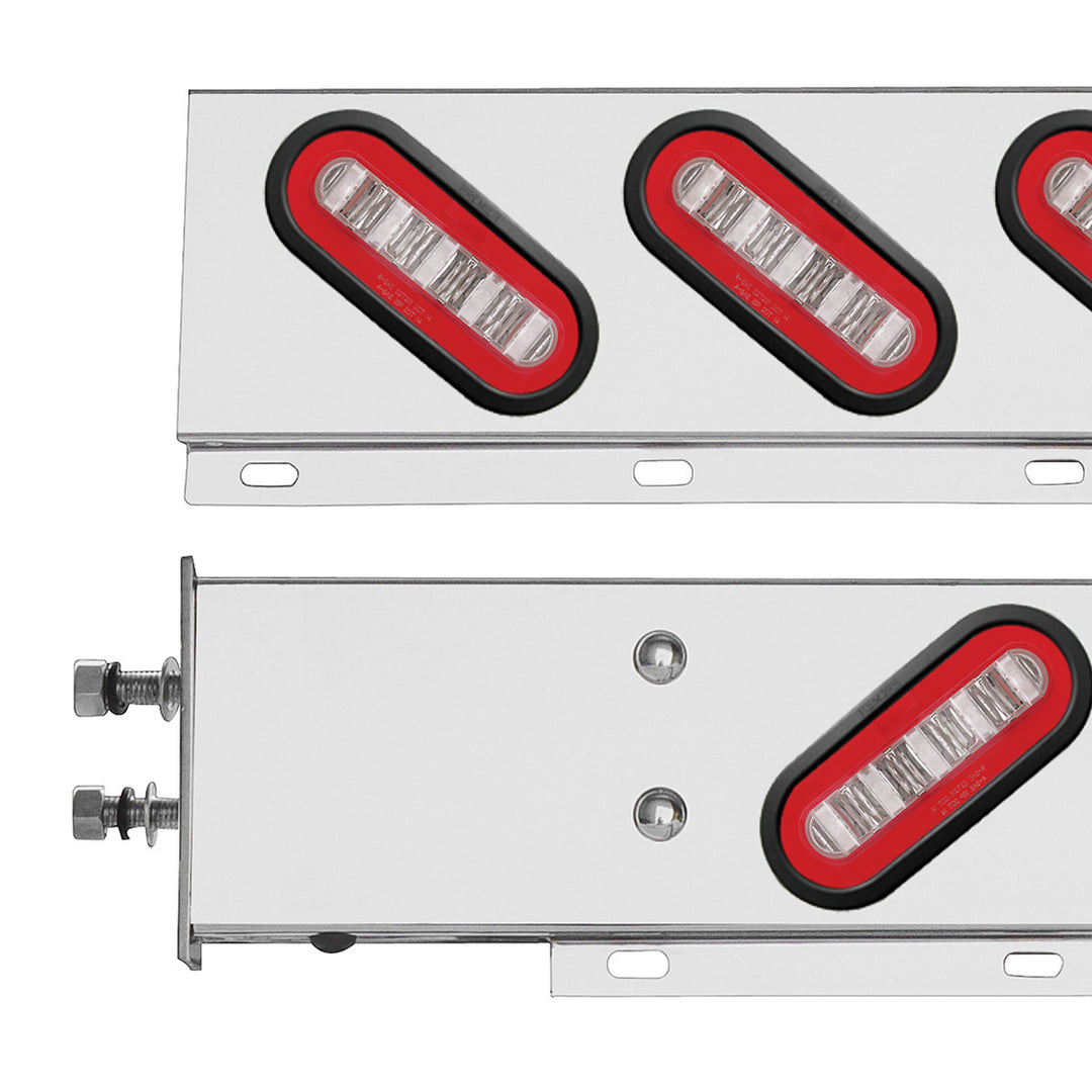2-1/2" Bolt Pattern Stainless Steel Spring Loaded Bar With 6 x 22 Red LED 6" Oval GloLight &amp; Grommet - Clear Lens (Pair)