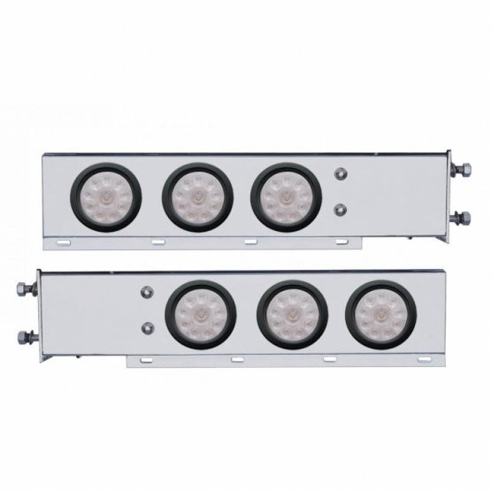 3-3/4" Bolt Pattern Deluxe Stainless Steel Spring Loaded Bar W/6 x 10 LED 4" Lights - Red LED/Clear Lens (Pair)