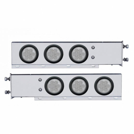 2-1/2" Bolt Pattern Stainless Steel Spring Loaded Bar With 6 x 4" 7 LED Lights - Red LED/Clear Lens (Pair)