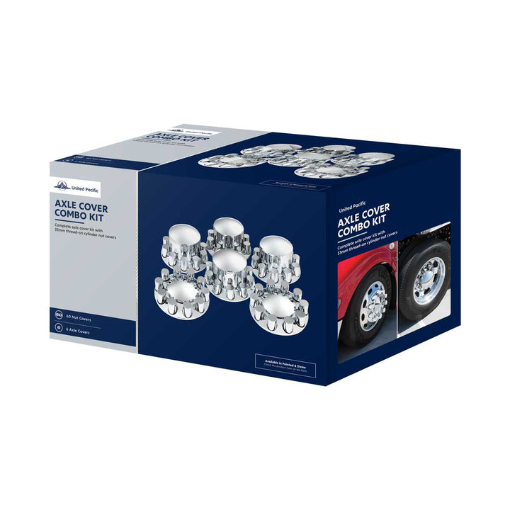 Dome Axle Cover Combo Kit With 33mm Cylinder Thread-On Nut Covers - Chrome