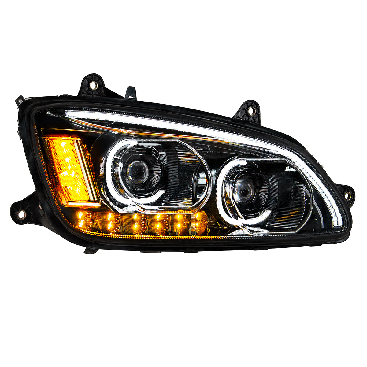 "Blackout" LED Headlight With LED Turn Signal & LED Position Light Bar For 2008-2017 Kenworth T660 - Passenger