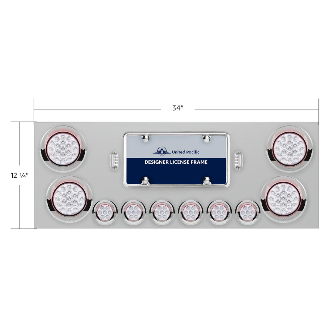 Stainless Steel Rear Center Panel With 4 x 19 LED 4" &amp; 6 x 7 LED 2" Double Fury Lights &amp; Visors - Red &amp; Blue LED