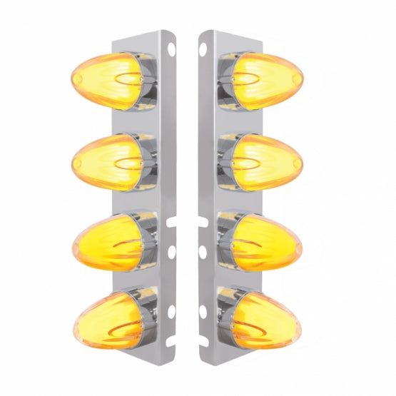 Stainless Steel Front Air Cleaner Bracket With 8 x 9 Amber LED Dual Function Watermelon GloLight For Peterbilt - Clear Lens