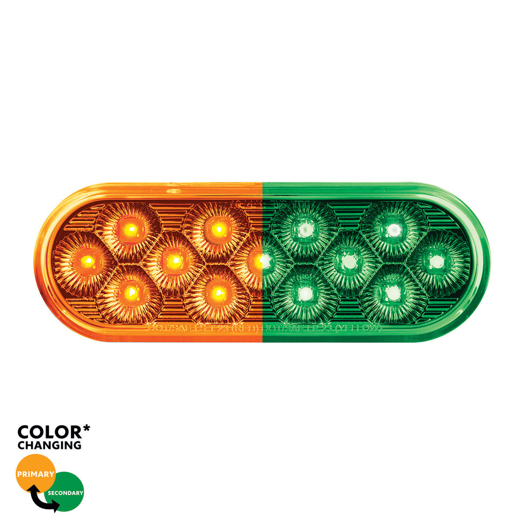 13 LED 6" Oval Double Fury Light (Turn Signal) - Amber &amp; Green LED/Clear Lens