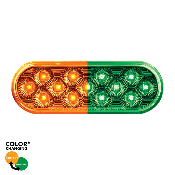 13 LED 6" Oval Double Fury Light (Turn Signal) - Amber &amp; Green LED/Clear Lens