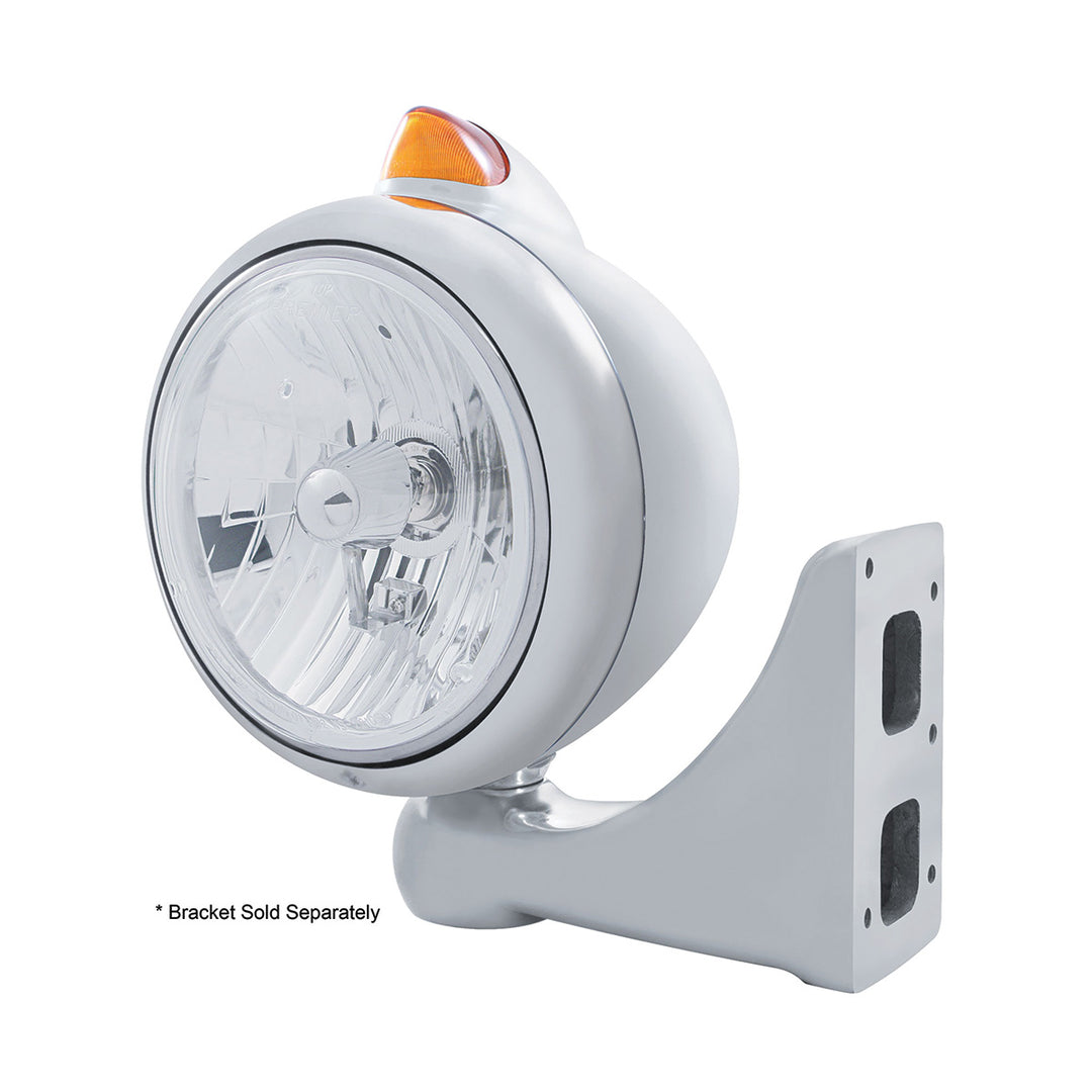 Stainless Steel Guide 682-C Headlight Crystal H4 &amp; Original Style LED Signal - Amber Lens