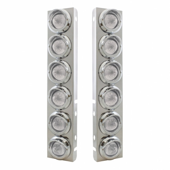 Stainless Steel Front Air Cleaner Bracket With 12 x 9 LED 2" Beehive Lights &amp; Visors For Peterbilt - Amber LED/Clear Lens