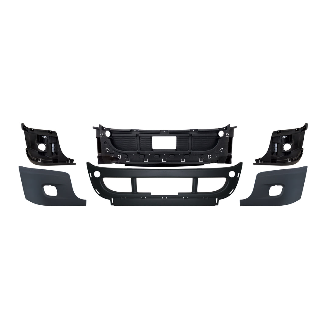 Complete 3 - Piece Front Bumper Set With Fog Light Hole For 2008-2017 Freightliner Cascadia
