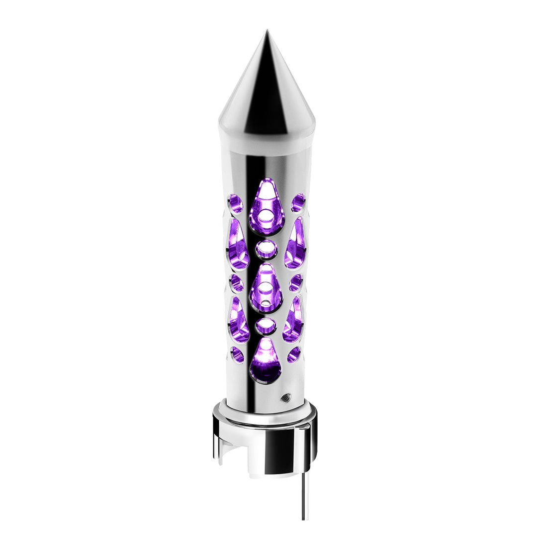 Brooklyn Style Spike Gearshift Knob With LED 13/15/18 Speed Adapter - Chrome/Purple LED