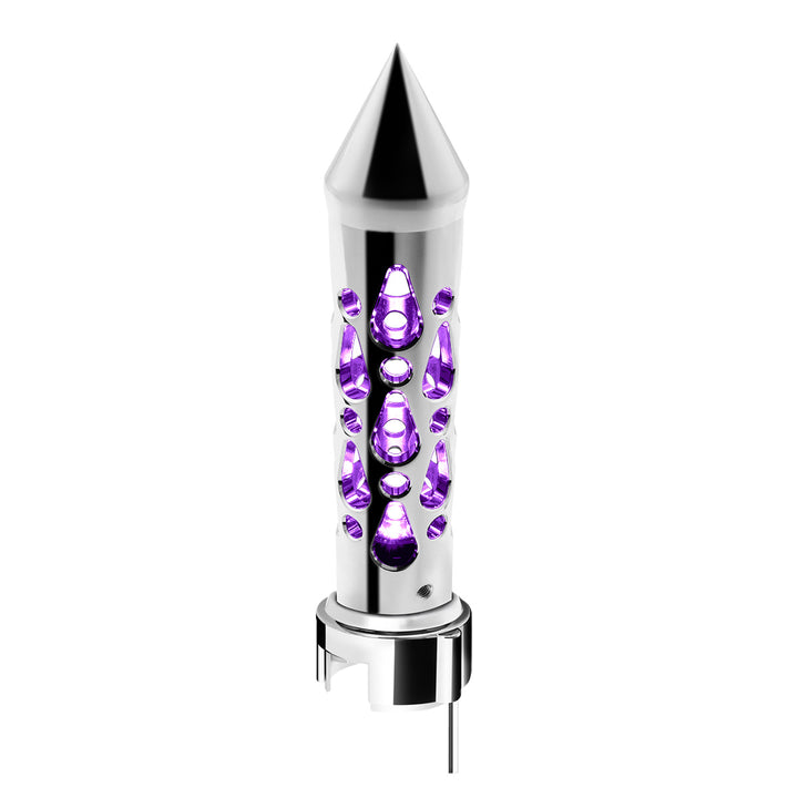 Brooklyn Style Spike Gearshift Knob With LED 13/15/18 Speed Adapter - Chrome/Purple LED