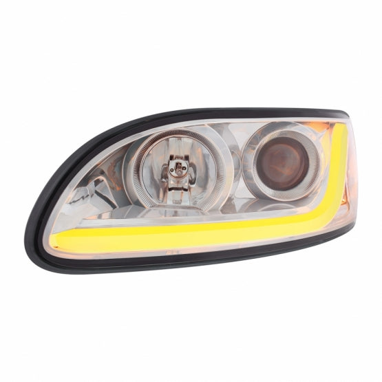 Chrome Projection Headlight W/LED Dual Function Light Bar For PB 386 (2005-2015) &amp; 387 (1999-2010) - Driver
