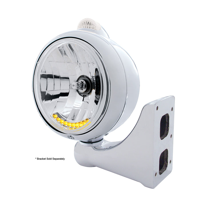 Stainless Steel Guide 682-C Headlight H4 With 6 Amber LED &amp; Dual Mode LED Signal - Clear Lens
