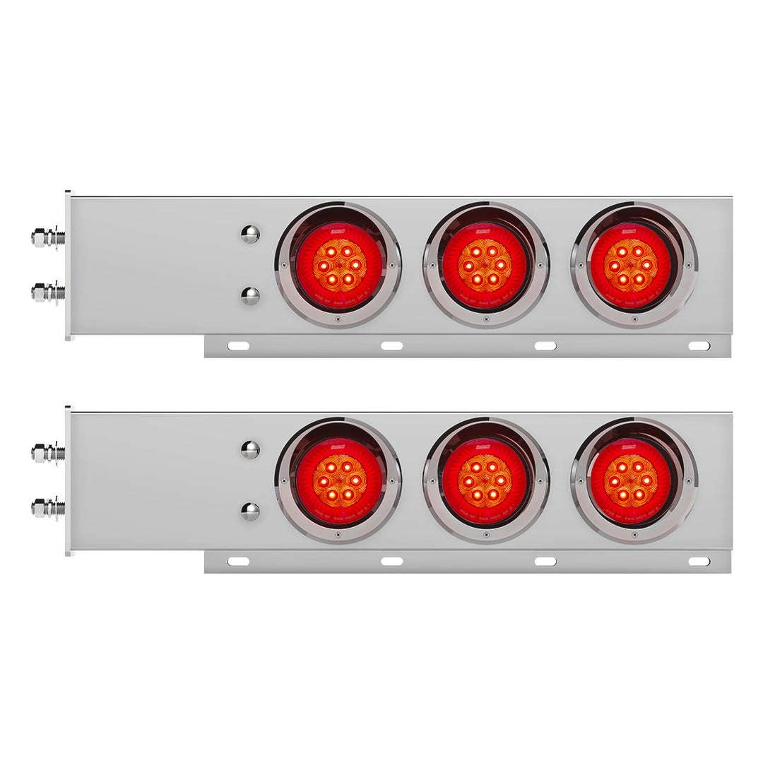 2-1/2" Bolt Pattern Chrome Spring Loaded Bar W/6 x 4" 16 LED Turbine Lights &amp; Visors - Red LED/Red Lens (Pair)