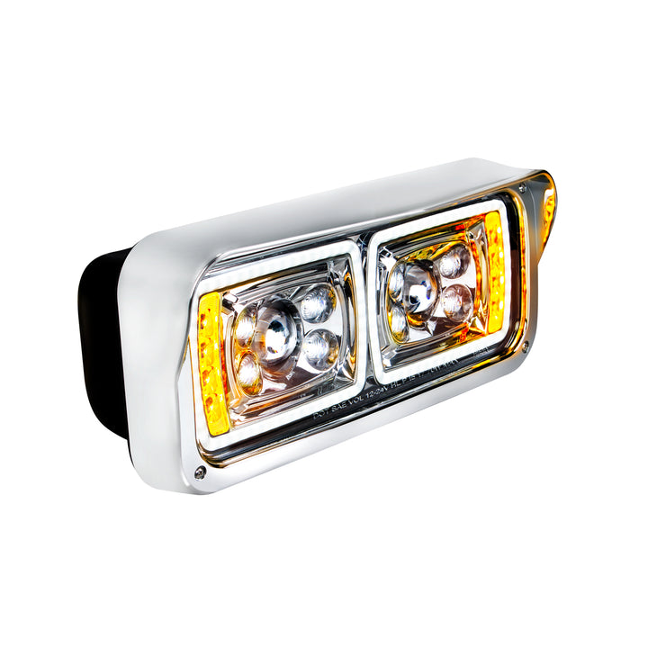 10 High Power LED "Chrome" Projection Headlight With LED Turn Signal &amp; Position Light Bar - Passenger