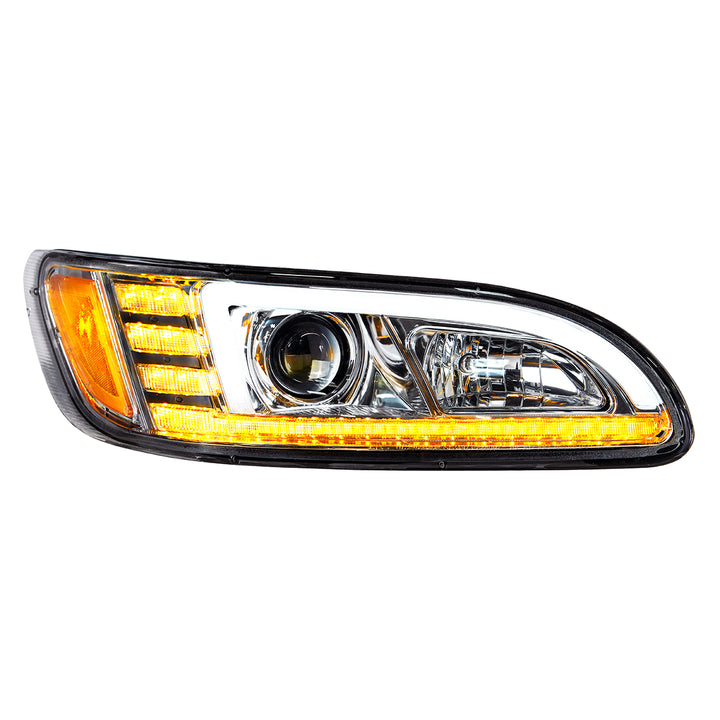 Chrome Projection Headlight With LED Sequential Turn &amp; DRL For 2005-2015 Peterbilt 386 - Passenger