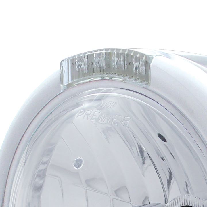 Stainless Steel Classic Half Moon Headlight Crystal H4 Bulb &amp; LED Turn Signal - Clear Lens