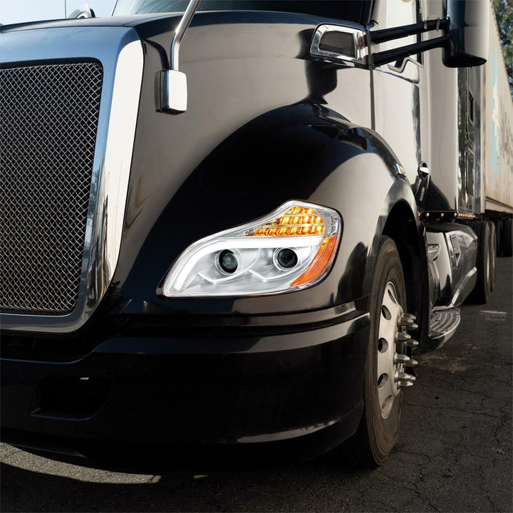 Chrome 8 LED Projection Headlight For 2013-2021 Kenworth T680 - Driver