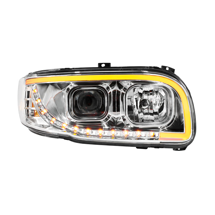 Chrome Projection Headlight With LED Turn Signal &amp; Light Bar For 2008-2024 Peterbilt 389 - Passenger