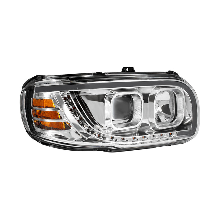 Chrome Projection Headlight With LED Turn Signal &amp; Light Bar For 2008-2024 Peterbilt 389 - Passenger