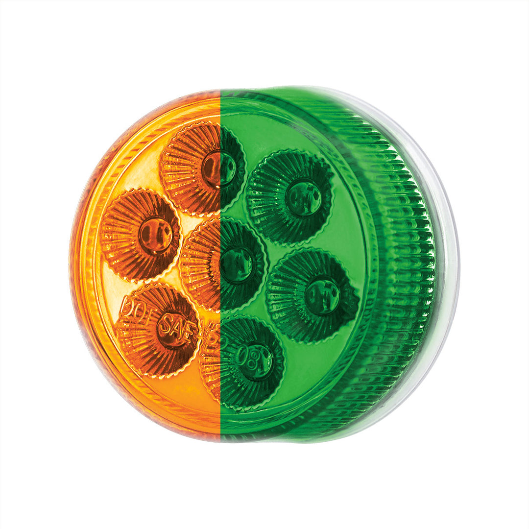 7 LED 2" Round Double Fury Light (Clearance/Marker) - Amber &amp; Green LED/Clear Lens