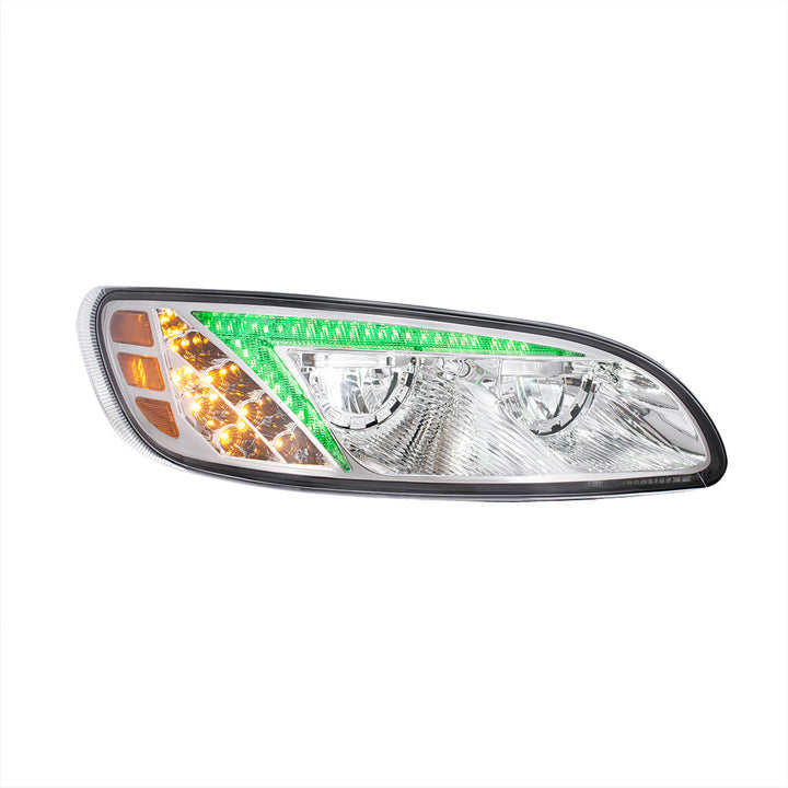 Chrome LED Headlight With Color Changing Position Light Bar For Peterbilt 386 (2005-2015) &amp; 387 (1999-2010) - Passenger