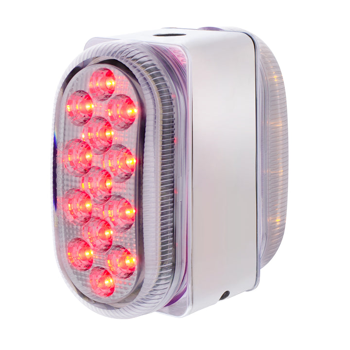 26 LED Dual Function Reflector Double Face Oval Light With Stainless Steel Bracket - Amber &amp; Red LED/Clear Lens
