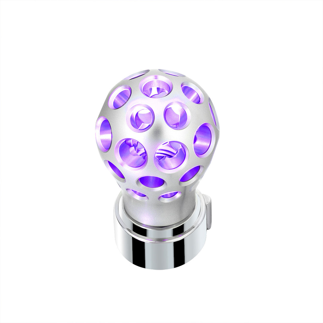 Thread-On Annodized Phoenix Style Ball Gearshift Knob With LED 9/10 Speed Adapter - Purple LED