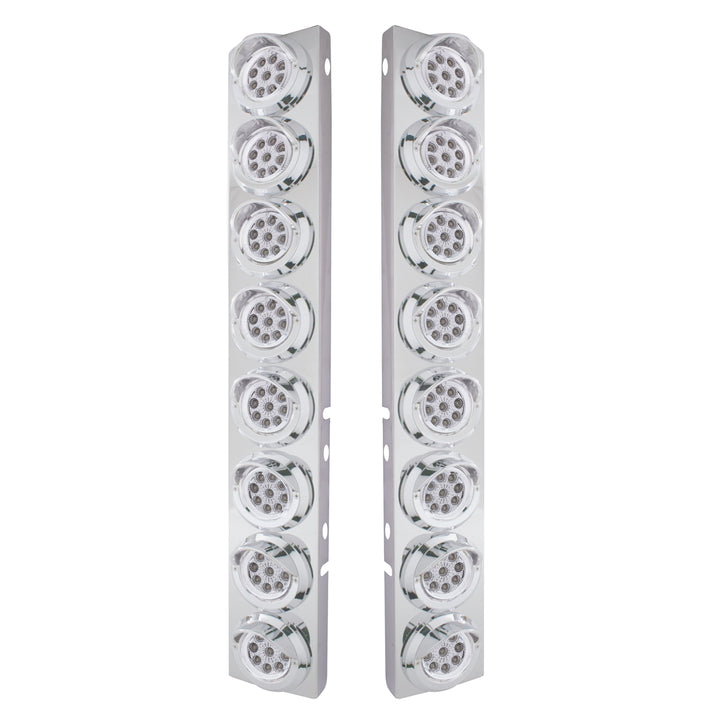 Stainless Steel Front Air Cleaner Bracket With 16 x 9 LED 2" Reflector Lights &amp; Visors For Peterbilt - Amber LED/Clear Lens